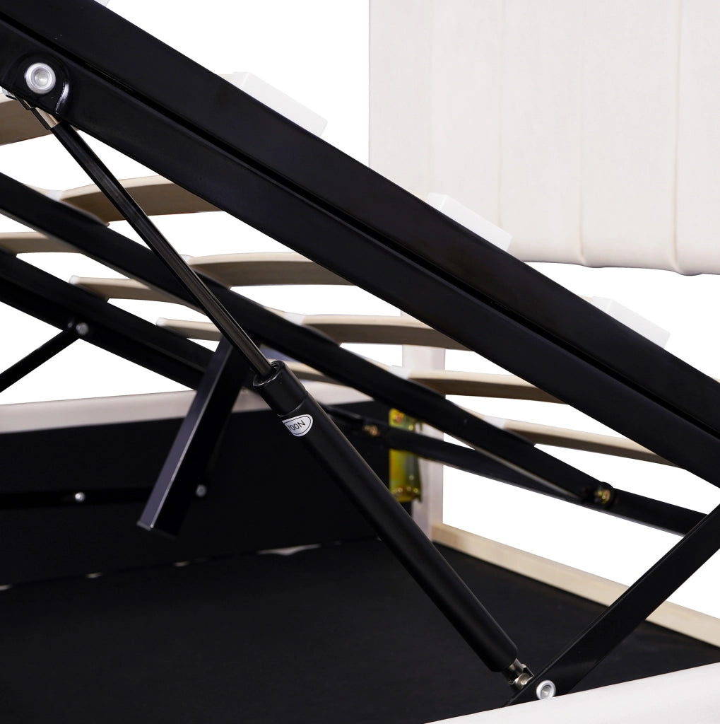 Letto imbottito 140x200 cm; contenitore idraulico; velluto; bianco crema (Senza materasso)