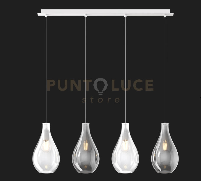 SOSP. BIANCO 4 LUCI RETTANGOLARE VETRI PICCOLI (2 TRASPARENTE+2 FUME') 1193BI-S4 RP-TF