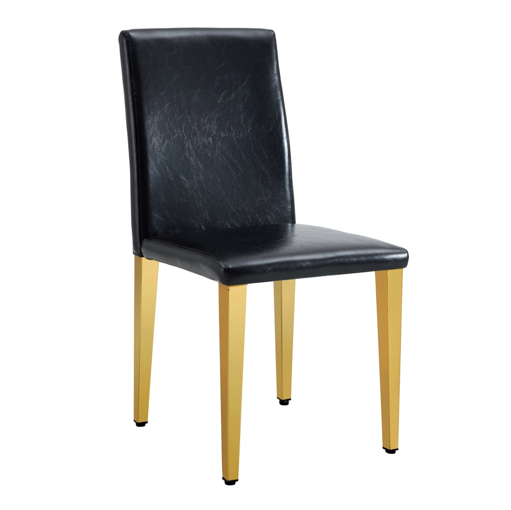 Set di 2 sedie da pranzo moderne in PU nero con gambe in metallo oro; 90 cm