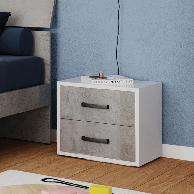 Comodino grigio cemento 2 cassetti in legno nobilitato 36x52xh 43
