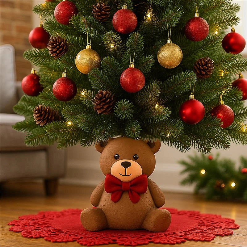 MAURY'S BASE SUPPORTO ALBERO DI NATALE A ORSETTO CON FIOCCO ROSSO IN MAGNESIA DIMENSIONI 32.5X37H CM