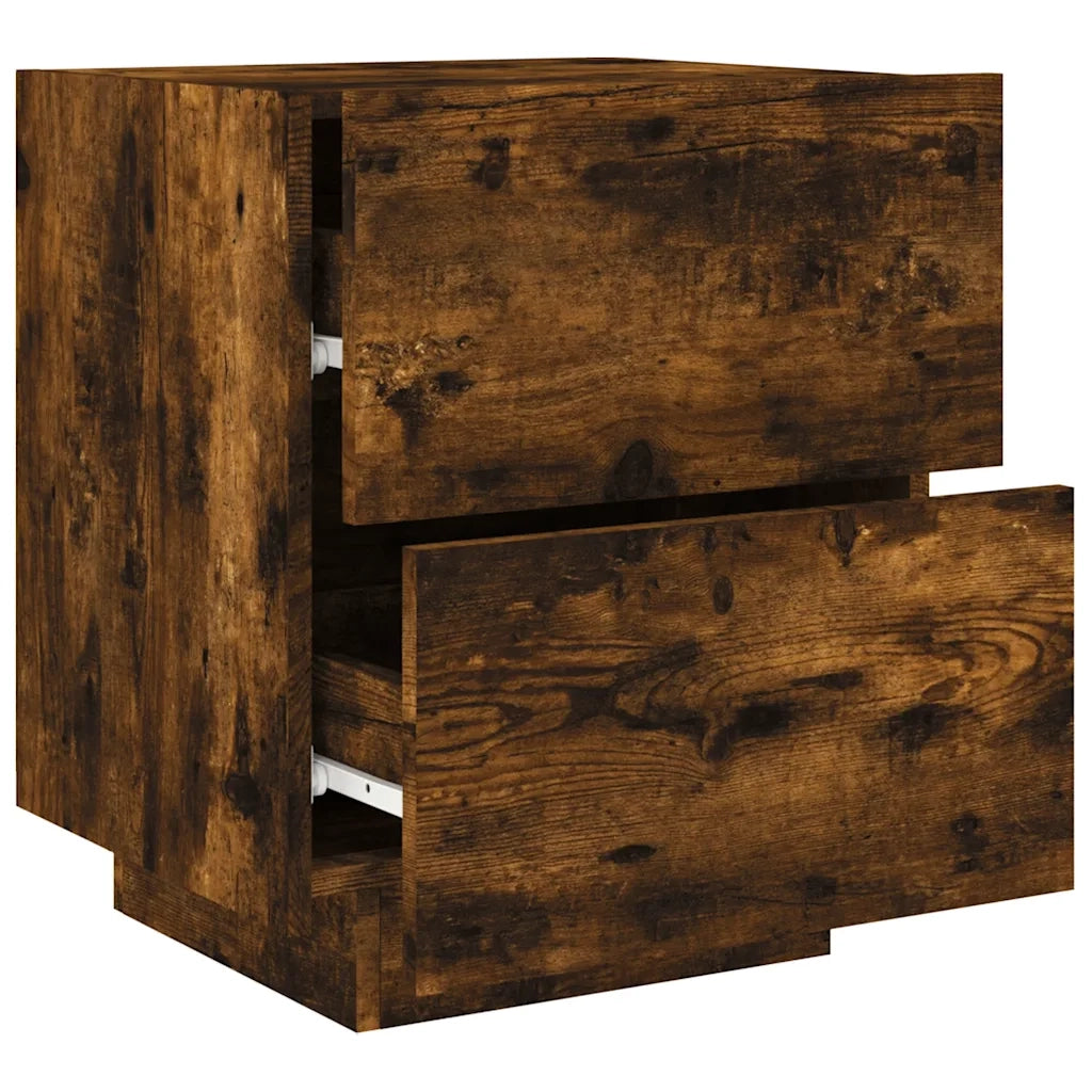 Comodino con Luci LED Rovere Fumo in Legno Multistrato 836743
