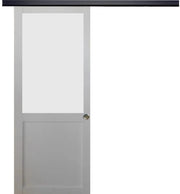 Porta scorrevole Athena bianca H204 x L73 + binario alluminio nero e 2 gusci