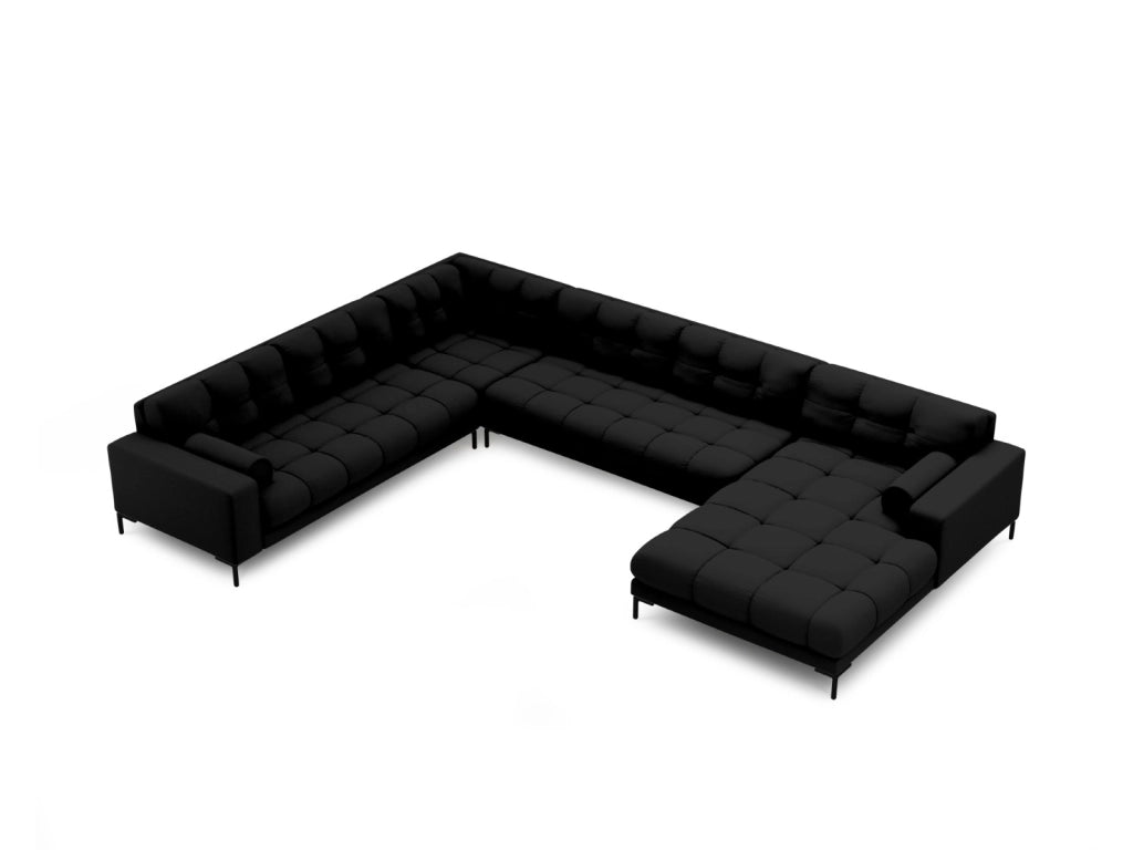 Cosmopolitan Design - Divano panoramico sinistro "Bali" 7 posti in tessuto strutturato nero 
