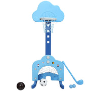 Canestro da basket 3 in 1 con 5 altezze regolabili, Canestro da basket e gioco del golf per bambini Blu