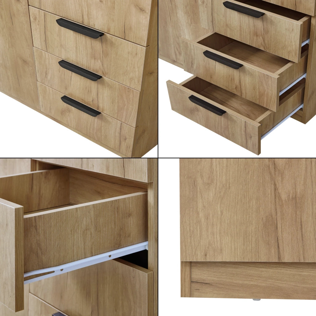 Armadio moderno per camera da letto mobile contenitore senza tempo 1 asta appendiabiti 4 ripiani 3 cassetti MDF 176 x 80 x 52 cm effetto rovere 03_0006370