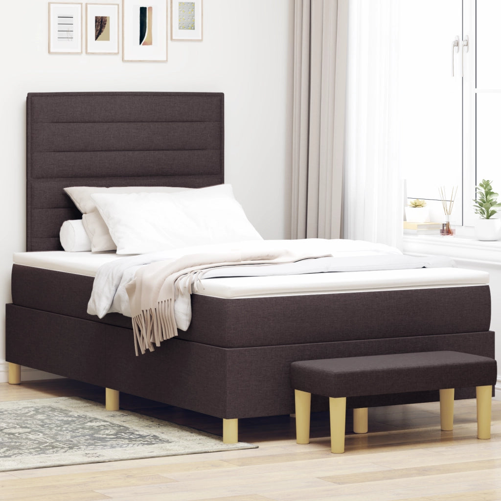 Letto con Sommier con Materasso e Panchina Marrone Scuro 120x200 cm Tessuto