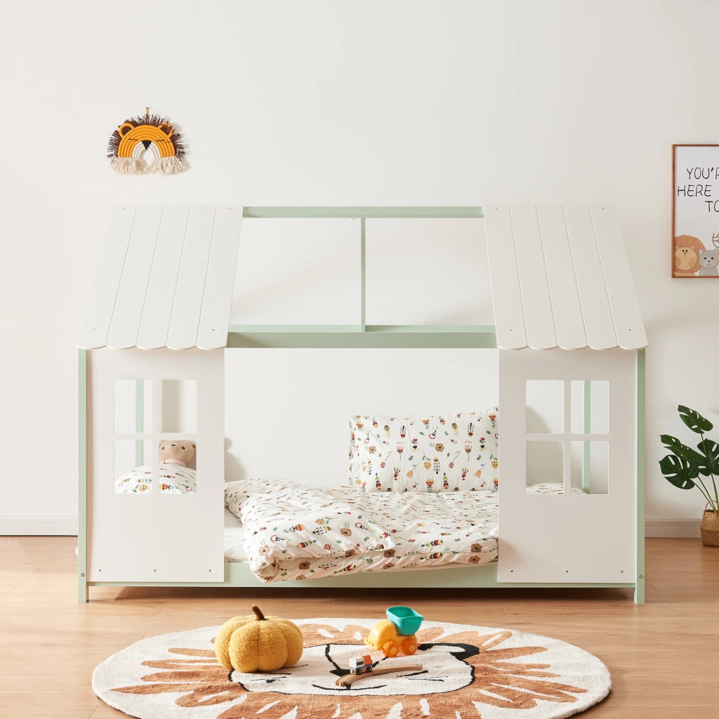 Letto Tostedt per Cameretta a Forma di Casetta Semiaperta 120 x 200 cm Menta Verde / Bianco [en.casa]