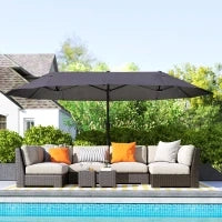 Ombrellone Doppio da Giardino 4.6x2.7 m a 12 Stecche con Prese d'Aria e Manovella, Ombrellone per Esterni in Acciaio e Poliestere, Anti UV, Grigio