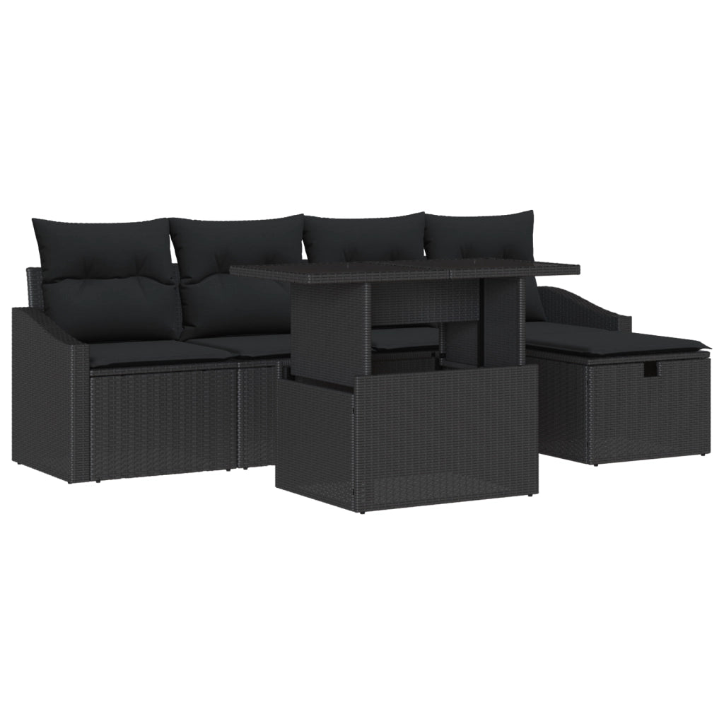 Set di divani da giardino da 6 pezzi con cuscini neri in polyrattan