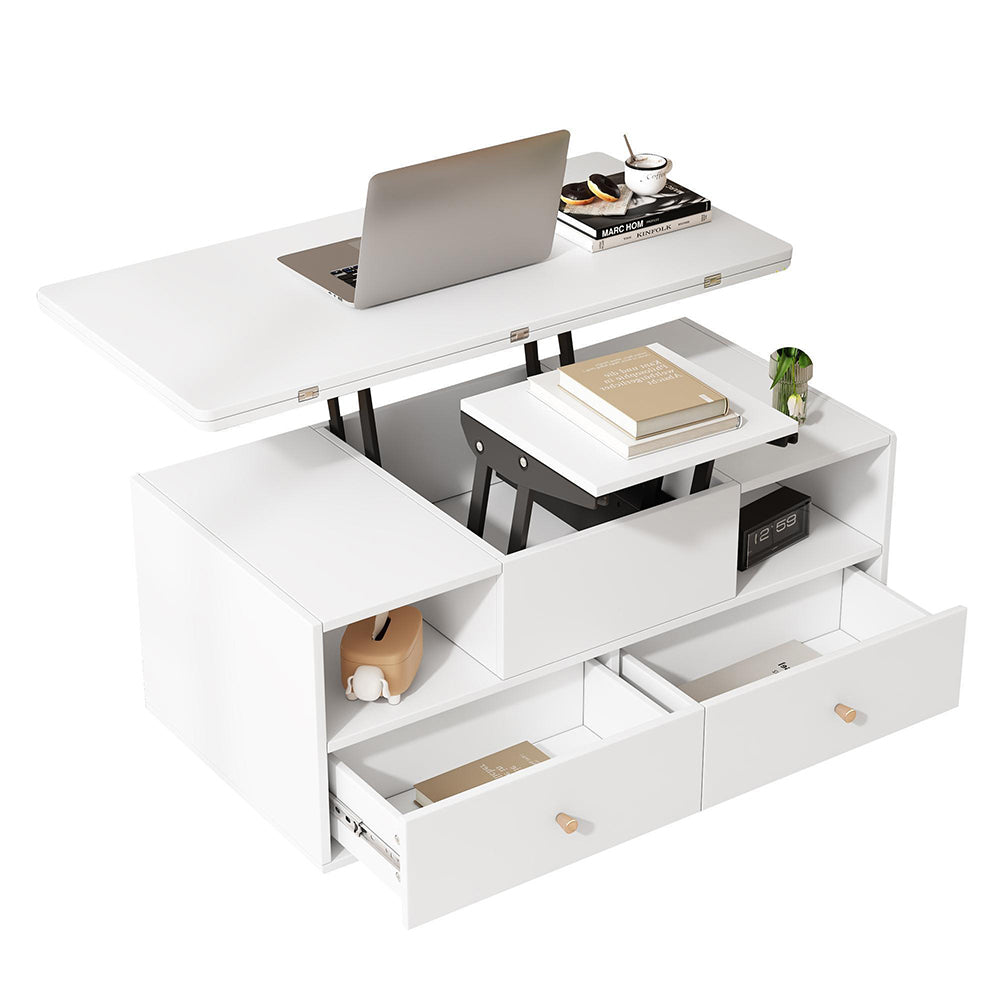 Tavolino multifunzione - Xylo - 100x50cm 4 cassetti bianco/legno