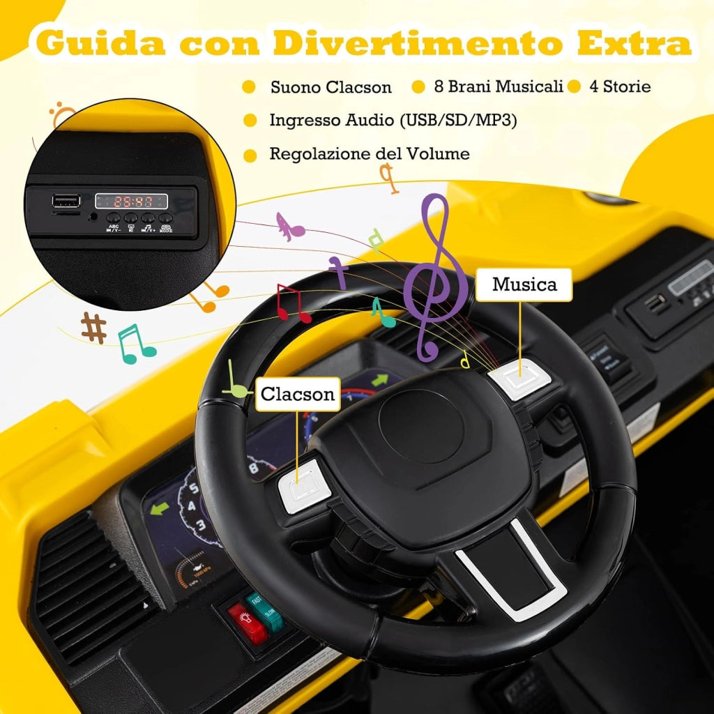 24V Escavatore Elettrico per Bambini, Veicolo da Costruzione 4WD con Telecomando, Musica, Luci, Braccio Scavante, Giocattolo Elettrico per Bambini 3 Anni+