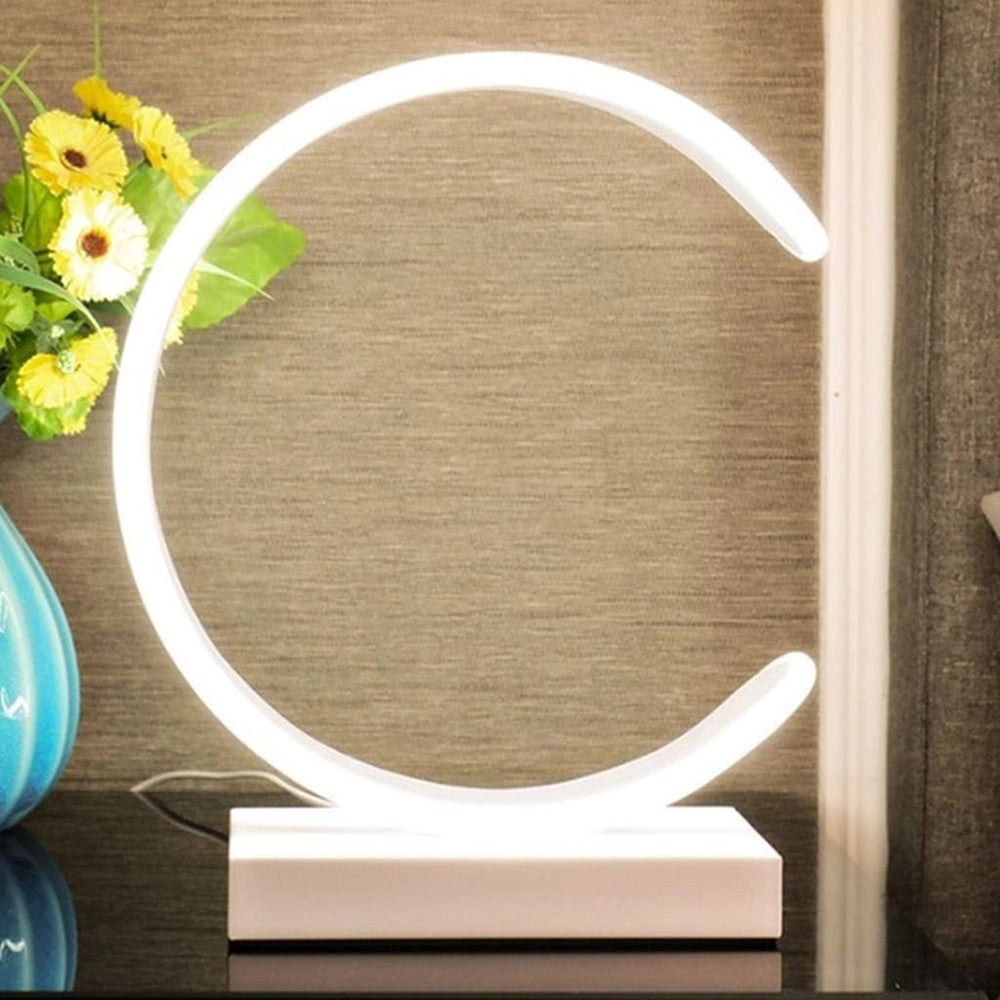 Trade Shop - Lampada Da Tavolo Led 12w Design Curva Bianco Touch Scrivania Comodino Ip20 32736 -