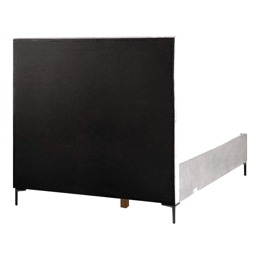 Letto in velluto grigio chiaro matrimoniale 140 x 200 cm con ottomana testata imbottita contenitore gambe in metallo Nero