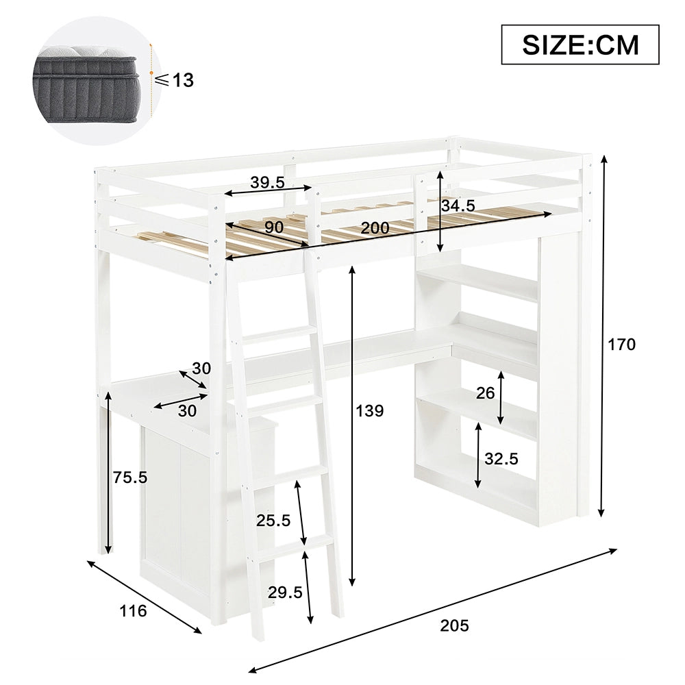 Letto a castello - Xylo - 90x200 cm contenitori feltro bianco