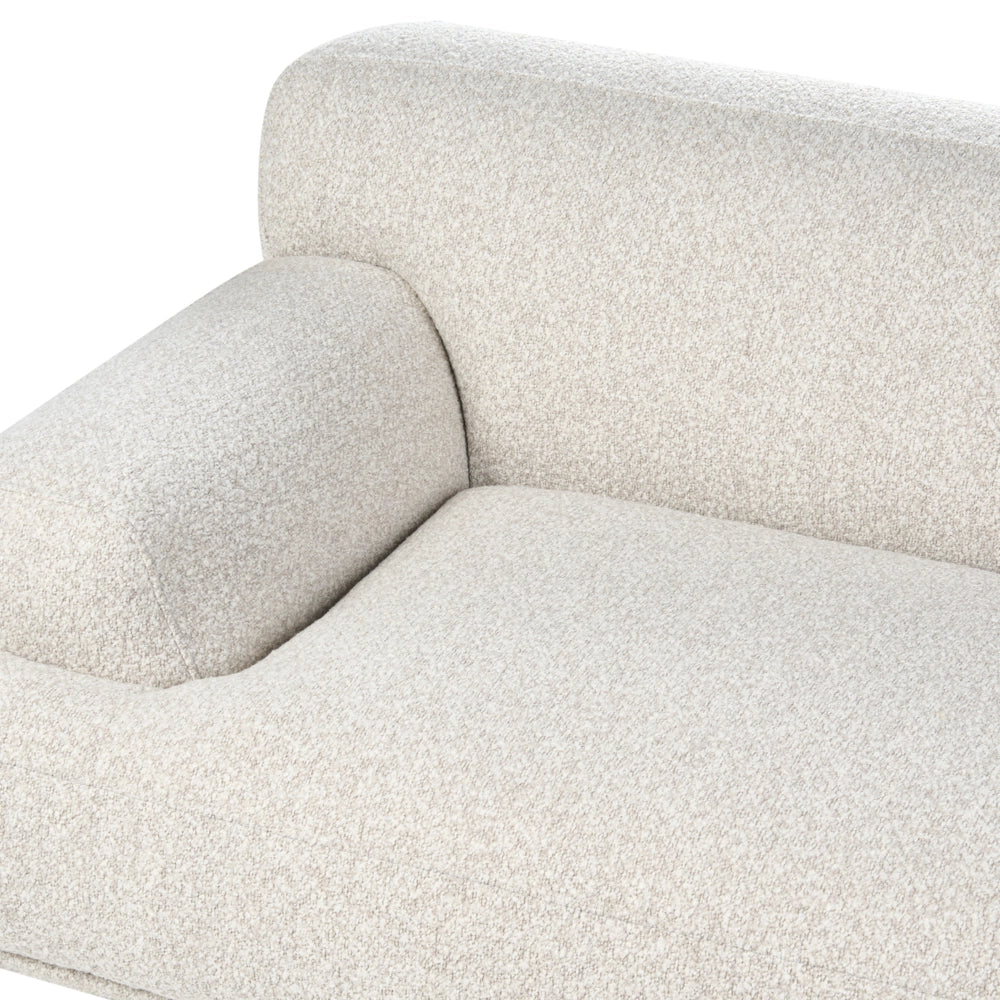 Divano a 3 posti in tessuto bouclé color bianco sporco stile moderno con gambe in metallo