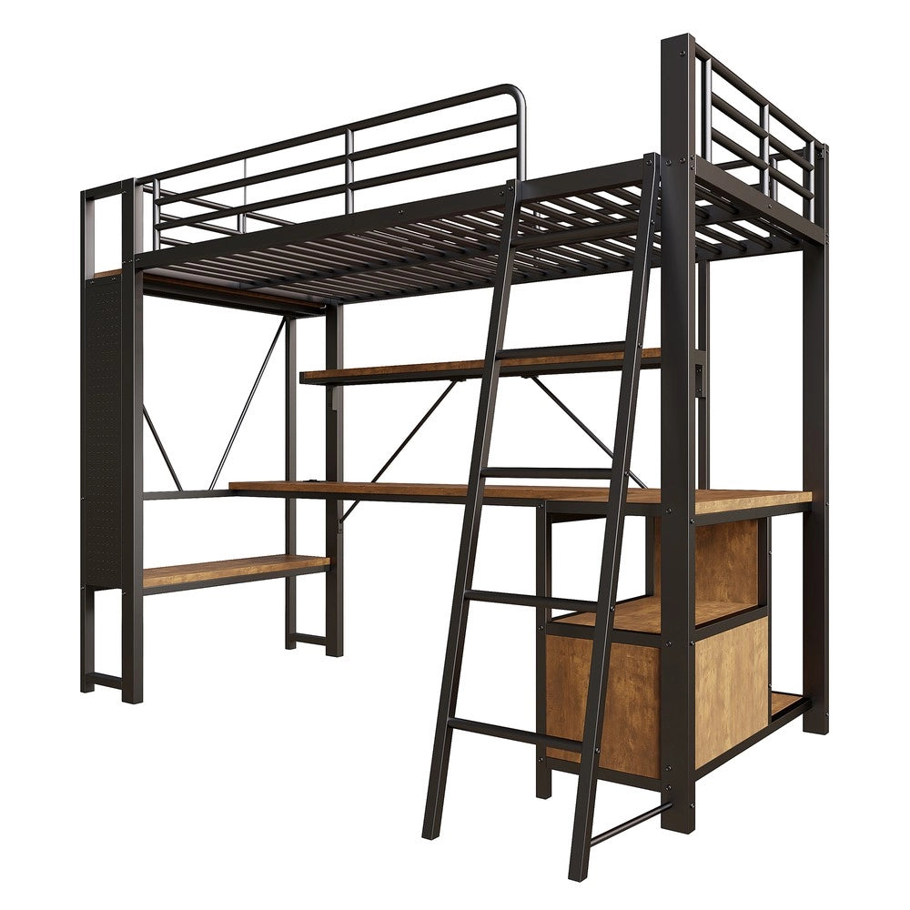 Letto a Soppalco con Scrivania e LED ¨C Xylo ¨C Nero, Metallo, 90x200