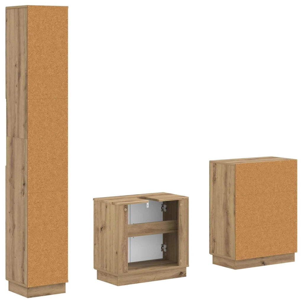 Set di armadietti da bagno in 3 pezzi HOORN Rovere Artigianale 3417476