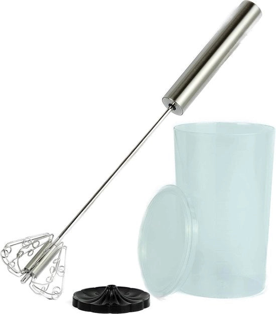 Quirl per latte, agitatore per latte, miscelatore manuale, elettrodomestico da cucina, in acciaio inossidabile, con misurino in silicone da 200 ml in acciaio inossidabile.