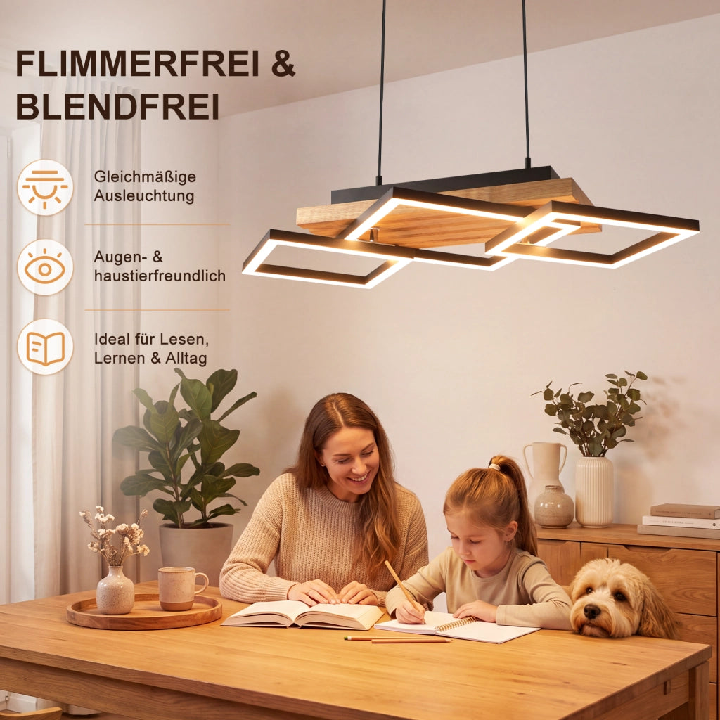 ZMH Lampada a Sospensione LED Legno 31W Moderna Dimmabile Per Tavolo da Pranzo Soggiorno Camera da Letto
