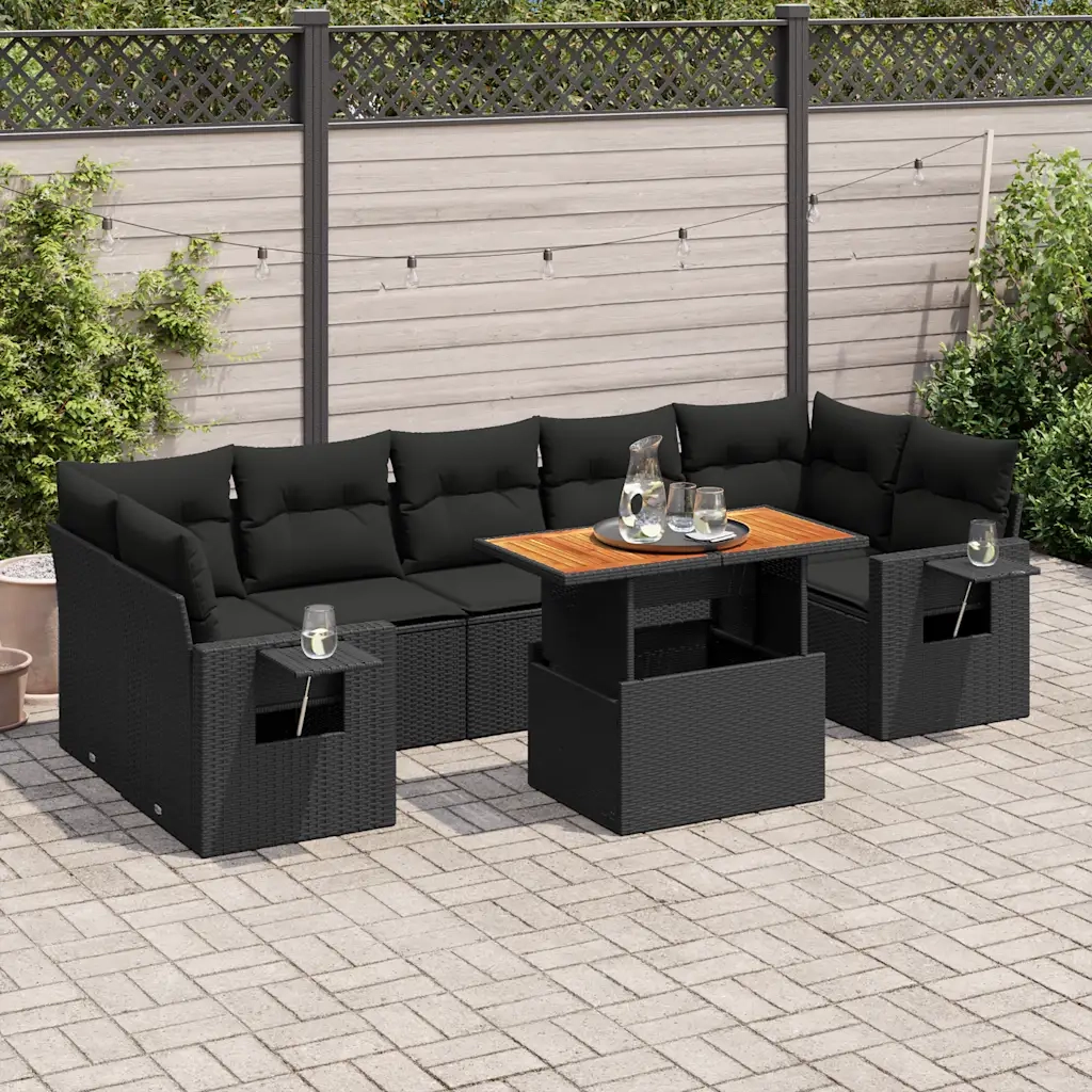 Set Divani da Giardino con Cuscini 8 pz Nero in Polyrattan 3327121