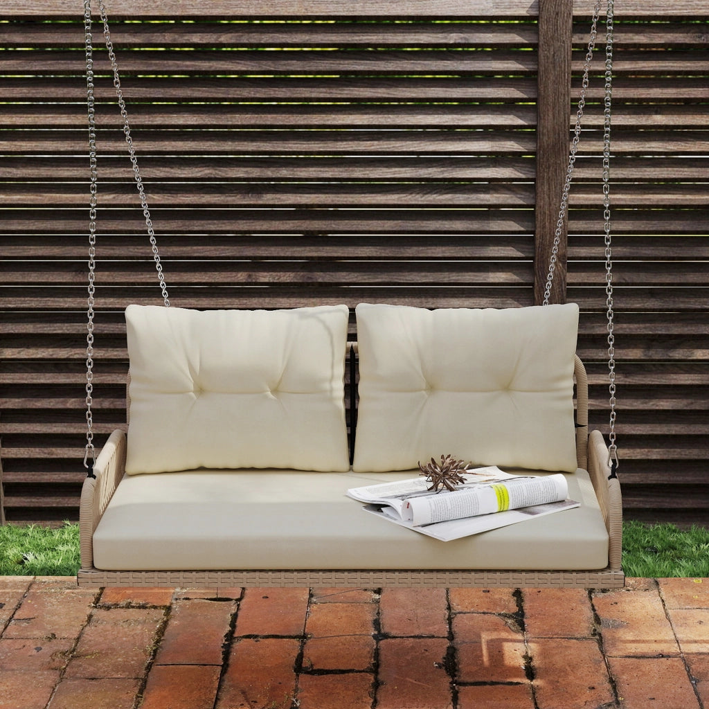 Altalena da giardino in rattan 2 posti con cuscini ¨C zephmum ¨C Beige 115x66x44 cm