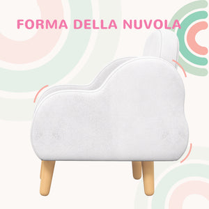 Poltrona per Bambini in Stile Scandinavo 46x51x55 cm Braccioli a Nuvola in Tessuto Bianco