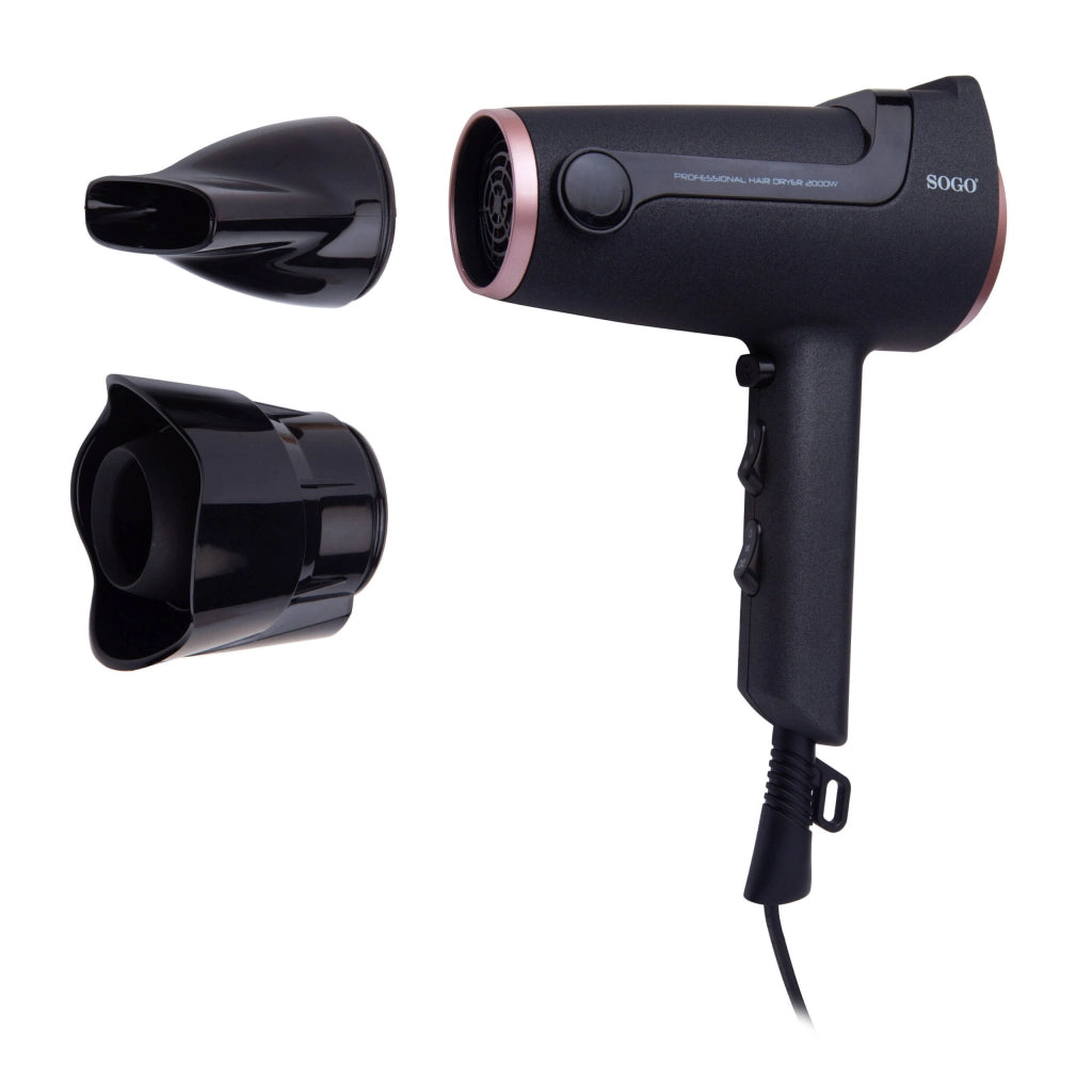 Asciugacapelli da viaggio pieghevole 1300W, 2 velocità 2 temperature, cavo lungo 1.8m con concentratore - SOGO