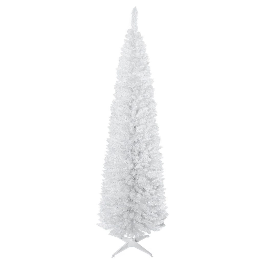Albero di Natale Artificiale Stretto 210 cm 499 Rami Base Scomponibile ¨C zephmum ¨C Bianco
