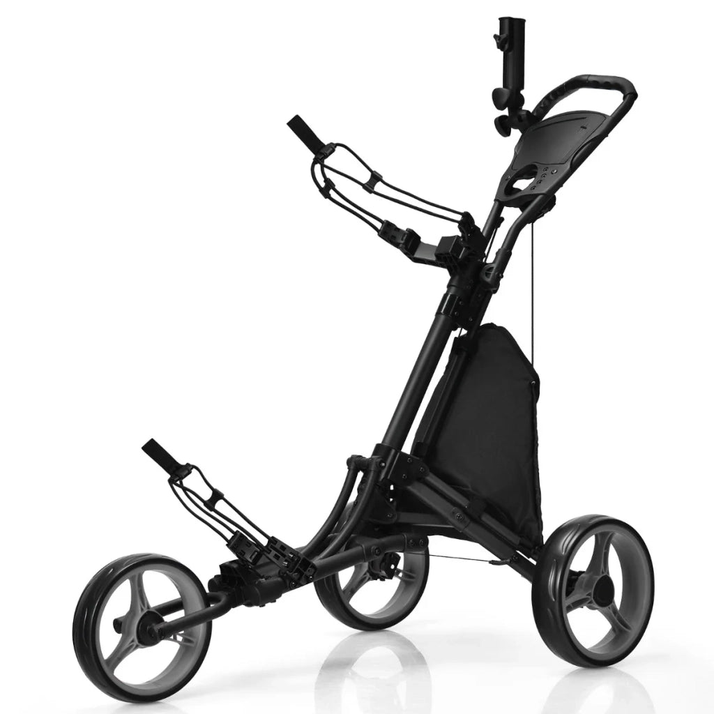 Carrello da golf pieghevole 121 x 70 x 114 cm con pratico vano portaoggetti e freno a pedale stile moderno grigio alluminio 20_0018246