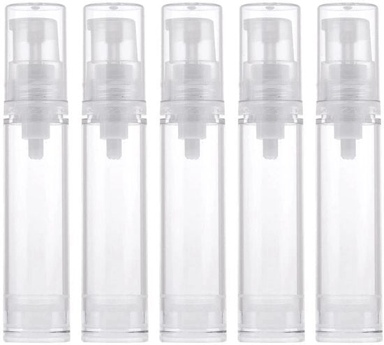 Set di 5 flaconi aerei in plastica senza aria - 10 ml - riutilizzabili - resistenti alle contaminazioni - riducono lo spreco - flaconi per cosmetici