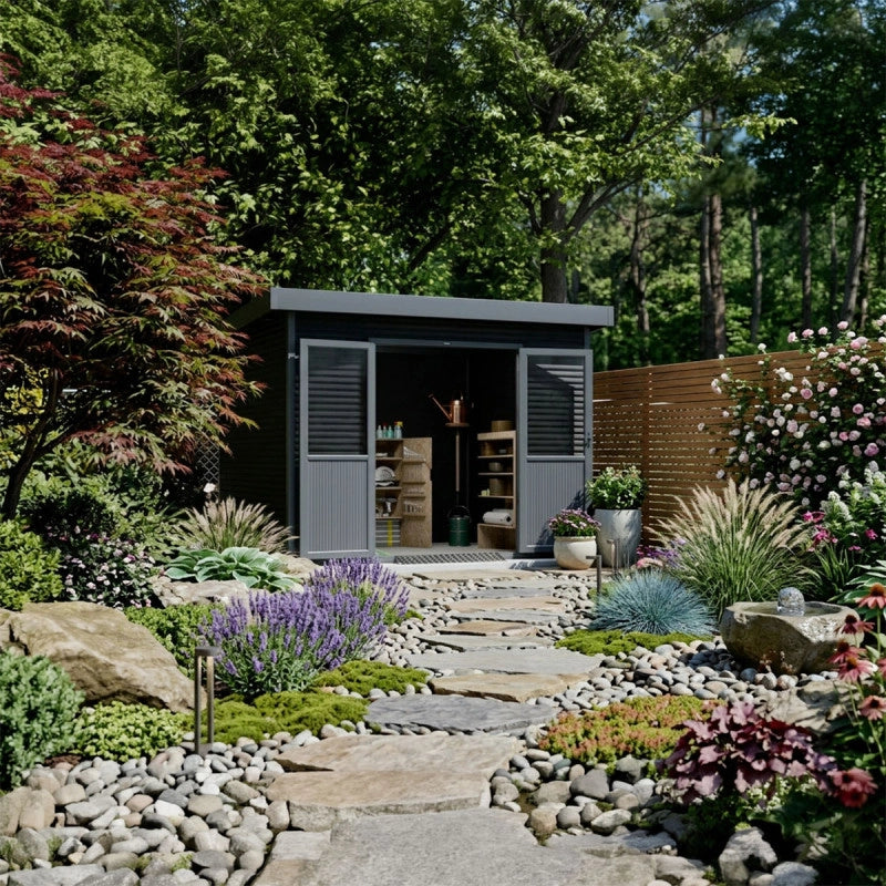 Casetta da giardino in legno composito Onyx 33 - 9m² - Grigio