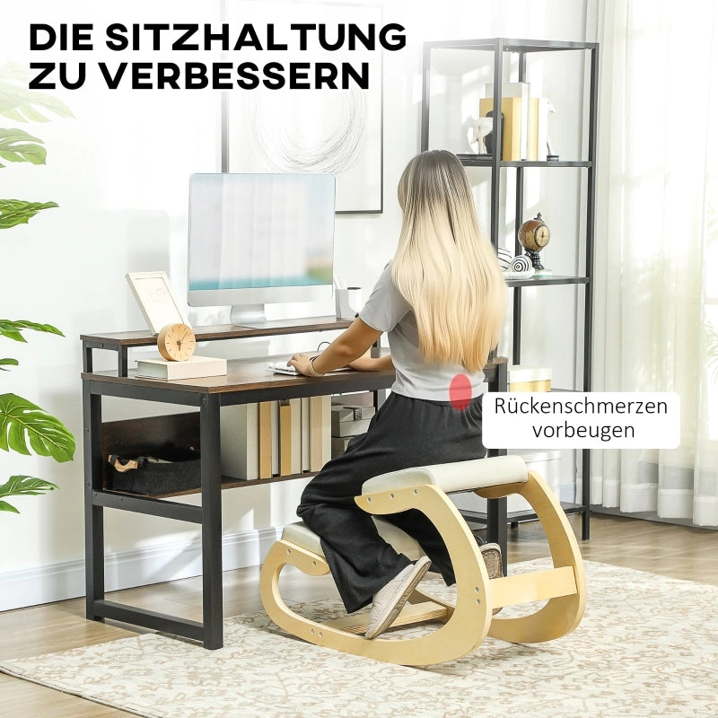 Sedia ergonomica a dondolo per home office e meditazione con supporto posturale in legno bianco crema