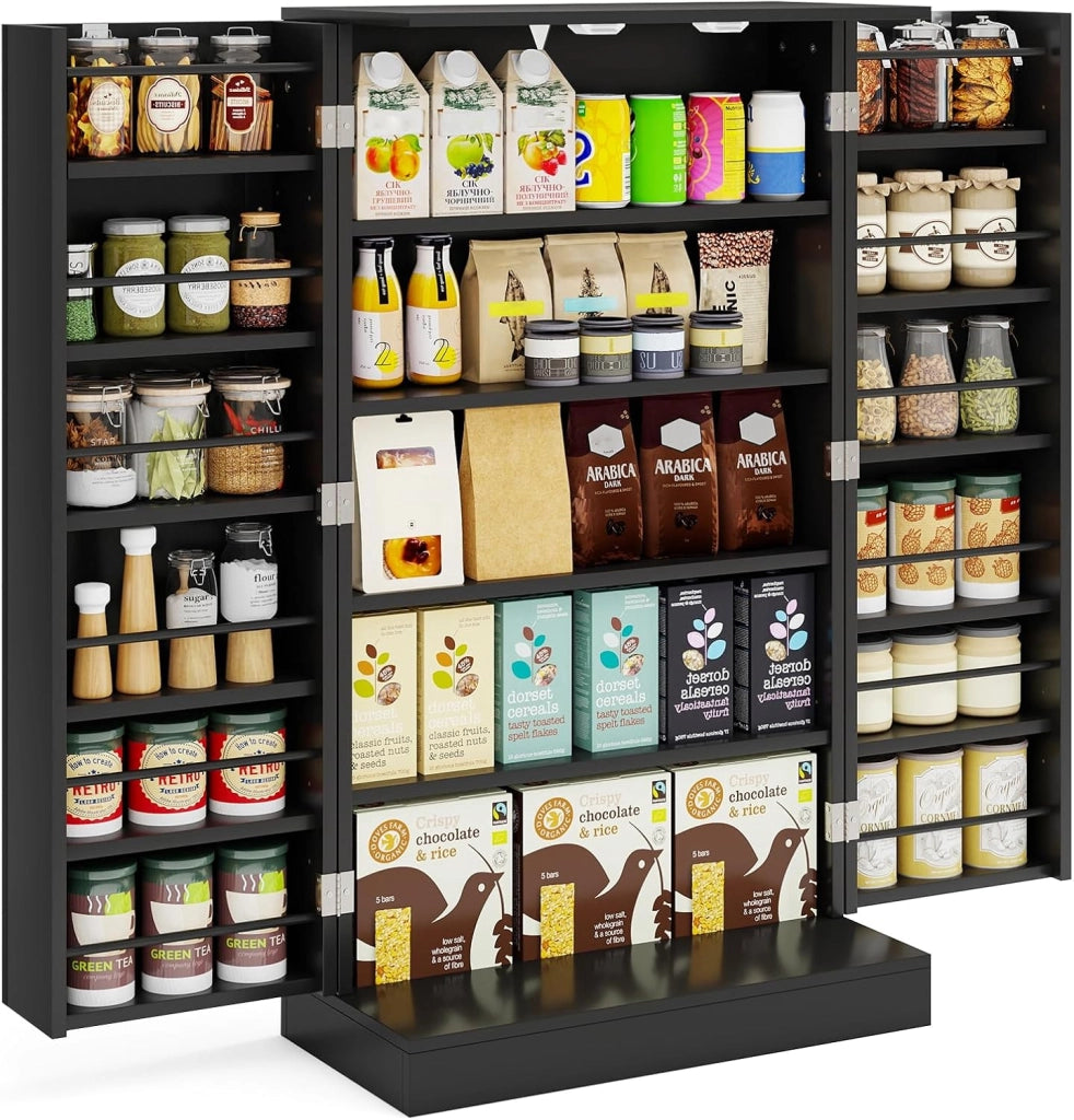 Credenza da cucina con 2 ante armadio portaoggetti con 17 ripiani e ripiani regolabili, dispositivo antiribaltamento 59 x 30,5 x 103 cm, per cucina, ingresso, soggiorno, nero