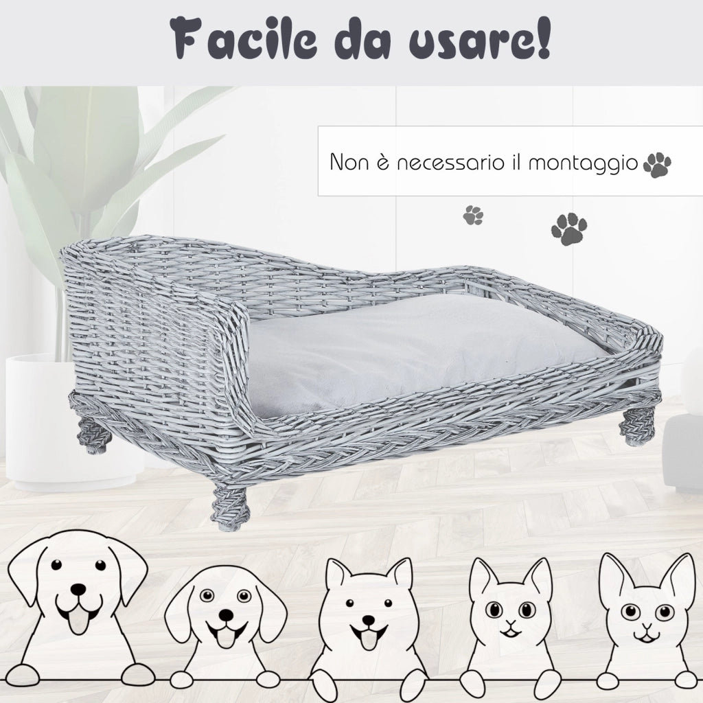 Cuccia Chaise Longue per Animali Domestici 69x42x33 cm in Vimini  Grigia