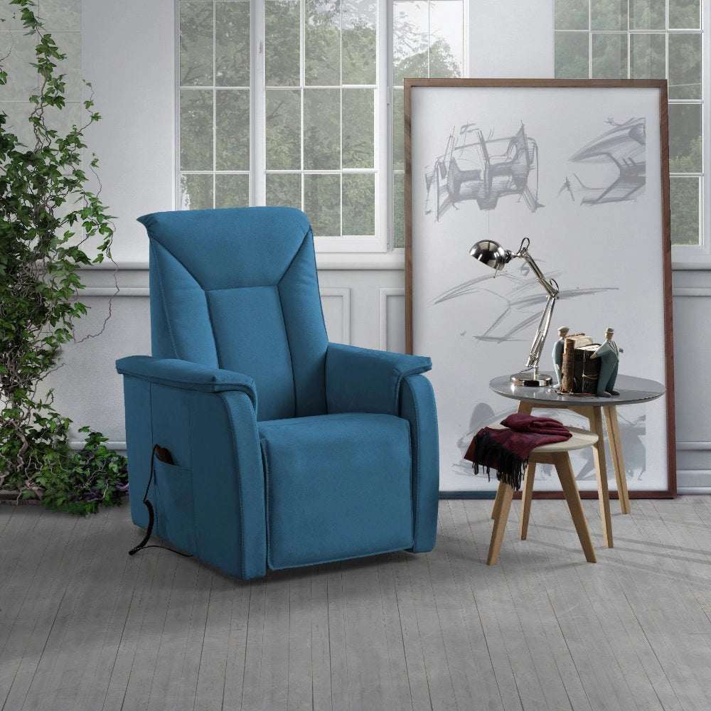 Poltrona Alzapersona Elettrica 2 Motori 82x108x84 cm Baila in Microfibra Dispositivo Medico 1 Celeste