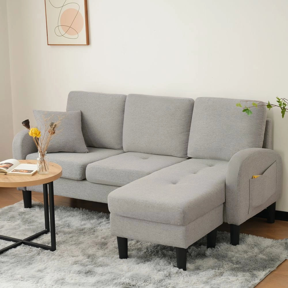 Divano angolare 3 posti - Xylo - 166x118x77cm - Tessuto di cotone traspirante - Grigio