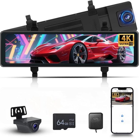 Dual Dashcam per auto - Dual camera per auto - Camera per auto - Full HD - Dual camera con visione notturna - Dual camera con sensore di movimento - Obiettivo grandangolare - Modalità parcheggio - Registrazione continua - Dual camera con slot SD