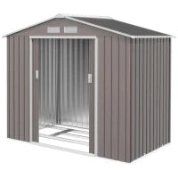 Casetta da Giardino Porta Utensili in Lamiera con Porte Scorrevoli, 213x130x185 cm, Grigio