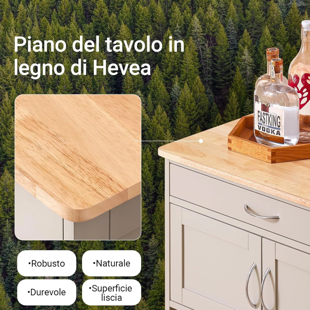 Mobile Cucina Salvaspazio con Ruote Carrello Cucina con Cassetti e Portabottiglie, Mobiletto Credenza credenza cucina per Cucina o Sala da Pranzo, Colore Cachi, 67x38x87cm FKW45-KA