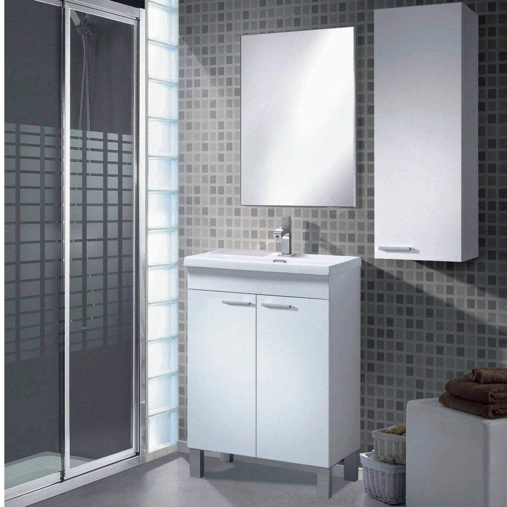 Fenile, set Mobili Bagno Specchio Incluso, Bianco Lucido
