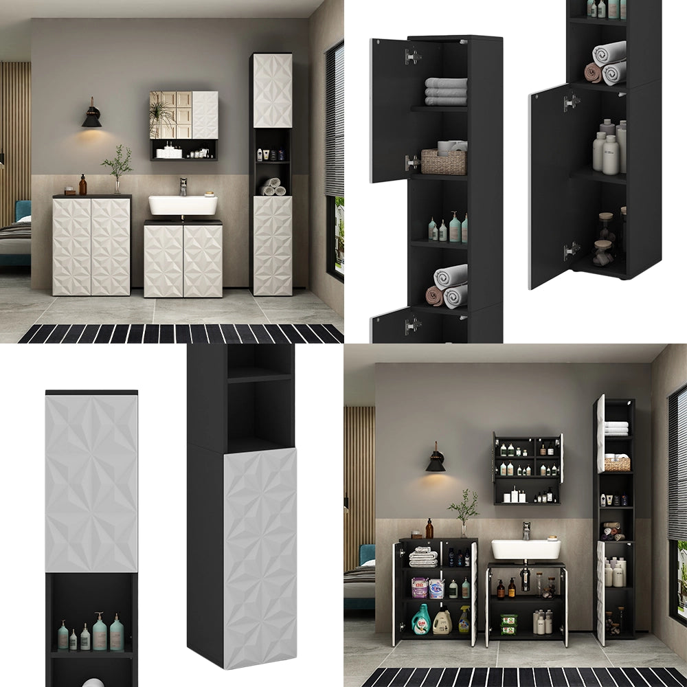 Vicco Armadio per il bagno Nero 30 x 189.5 cm con 2 ante e 3 scomparti