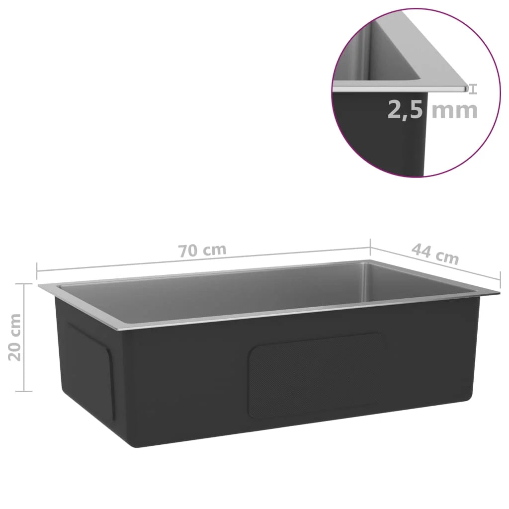 Lavello da cucina fatto a mano lavandino da bagno per interni 70 x 44 cm acciaio inox argentato 02_0002467