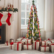 150cm Albero di Natale Pop Up, Albero di Natale Artificiale con 120PCS Luci LED, 11 Modalità di Illuminazione, Albero di natale Pieghevole, Salvaspazio, con Palline di Natale, Nastri