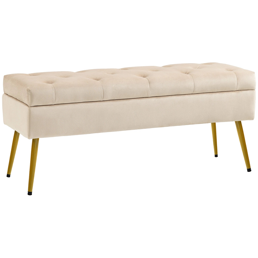 Panca contenitore imbottita effetto velluto ¨C Xylo ¨C Design trapuntato beige 102x35x43cm