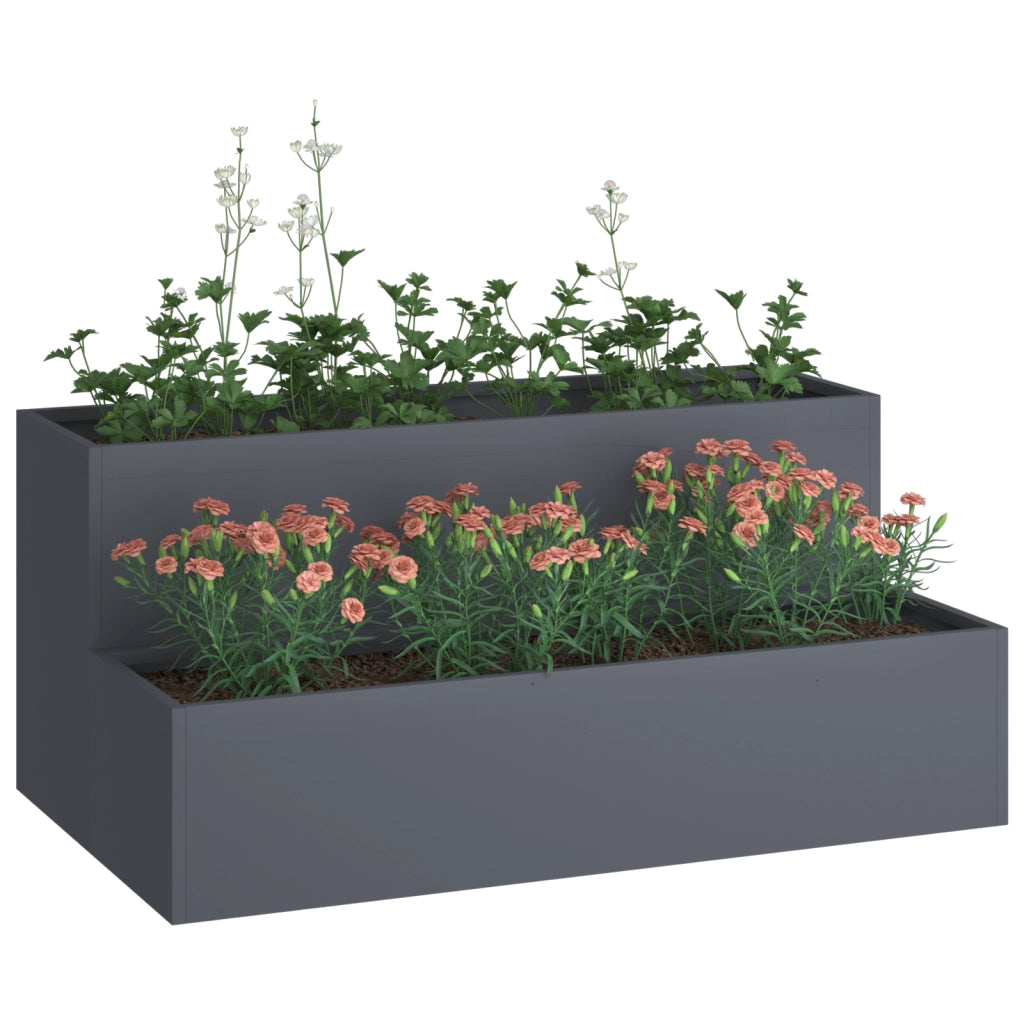 Fioriera da Giardino a Due Livelli 100x60x45 cm Antracite Plastica