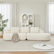 Divano modulare curvo 2 pezzi in ciniglia beige con 3 cuscini schienale