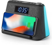 Radio Alarmando Digitale con FM, Bluetooth, Luce a Led RGB, Display Led Regolabile, Caricatore USB e Caricatore Senza Fili