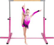 Sbarra per Ginnastica e Danza per Bambini e Bambine, Barra Ginnastica in Metallo e bambù Portatile e Regolabile in Altezza con Cuscinetti Antiscivolo, 195 x 121 x 85-145 cm