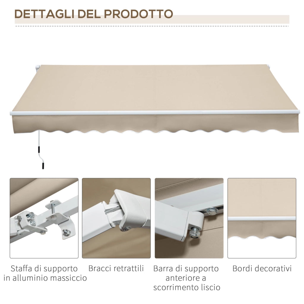 Tenda da Sole per Esterno Avvolgibile a Bracci 350x250 cm con Apertura a Manovella Crema